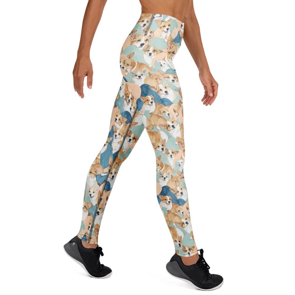 Corgi Cove on Yoga Leggings — Right
