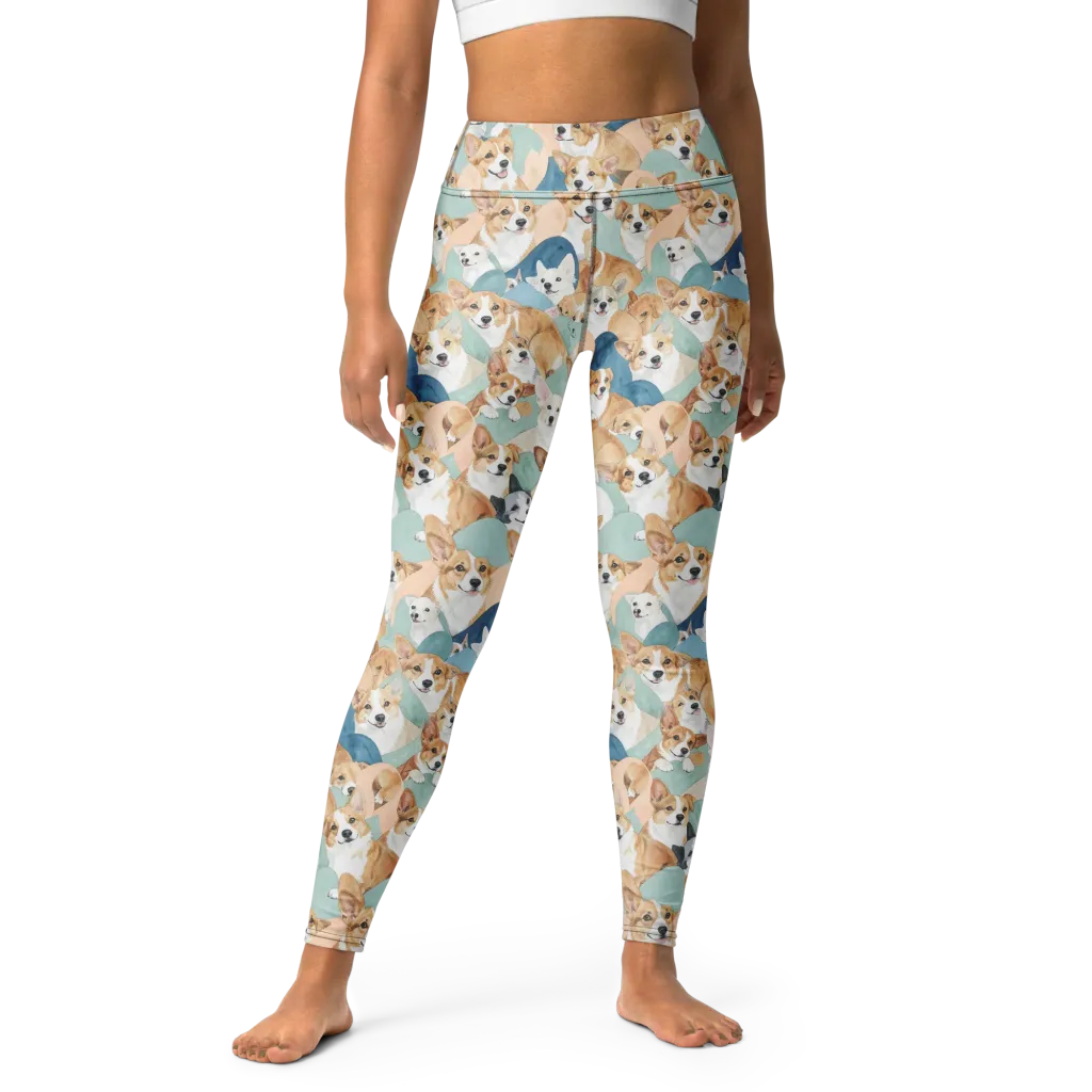 Corgi Cove on Yoga Leggings — Front