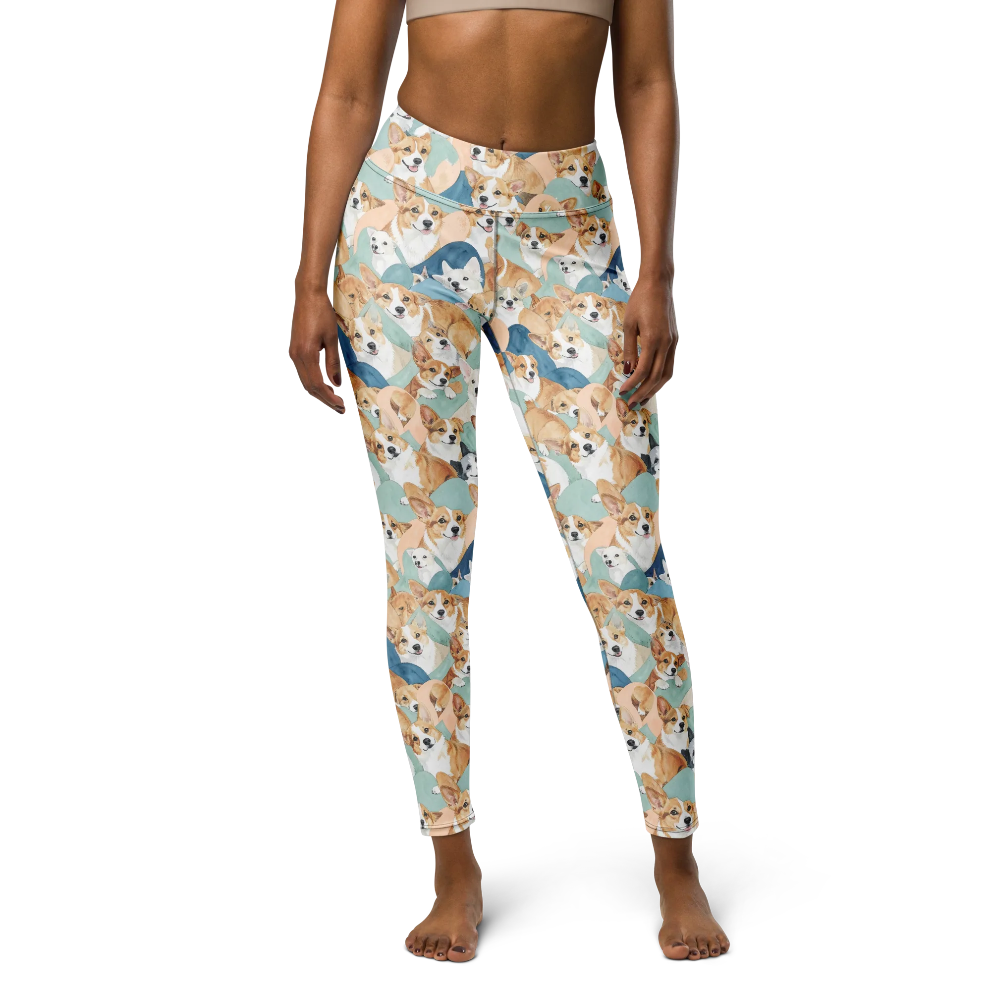 Corgi Cove on Yoga Leggings — Front