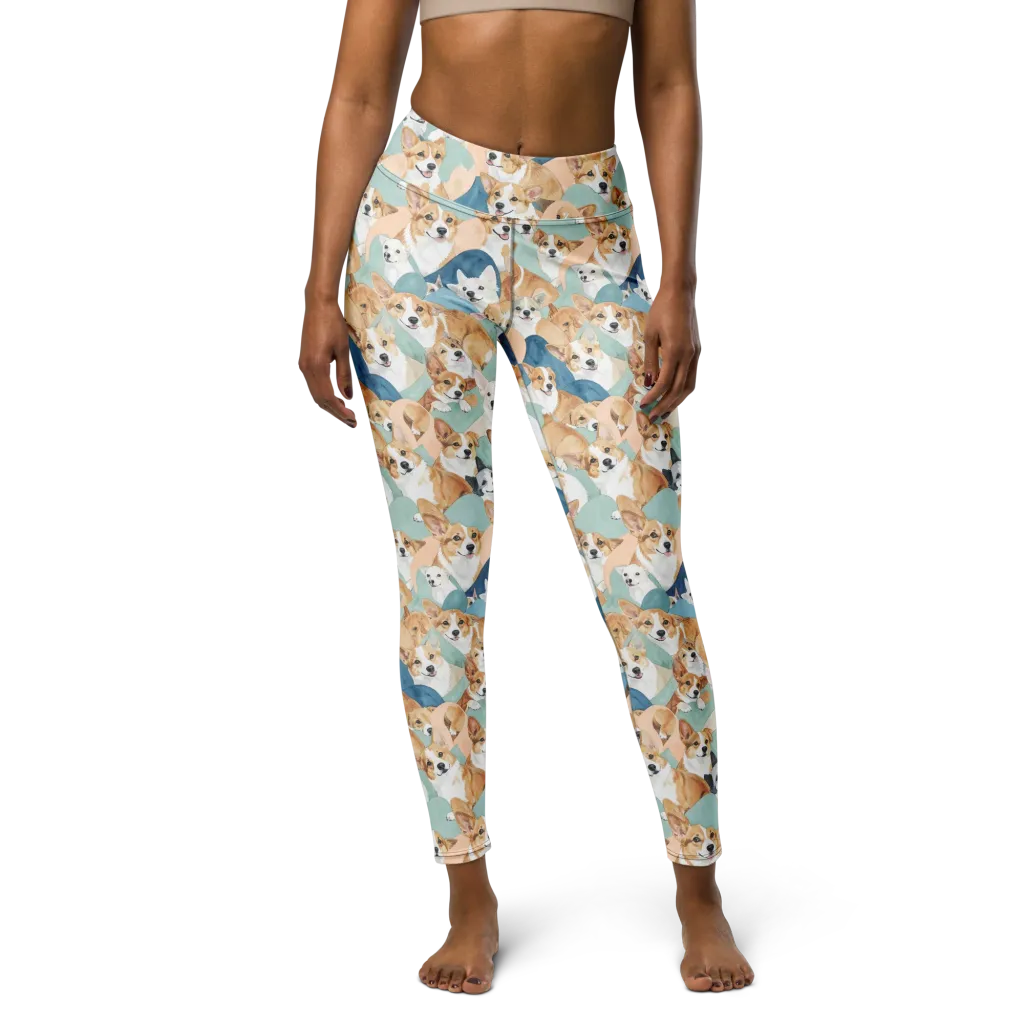 Corgi Cove on Yoga Leggings — Front