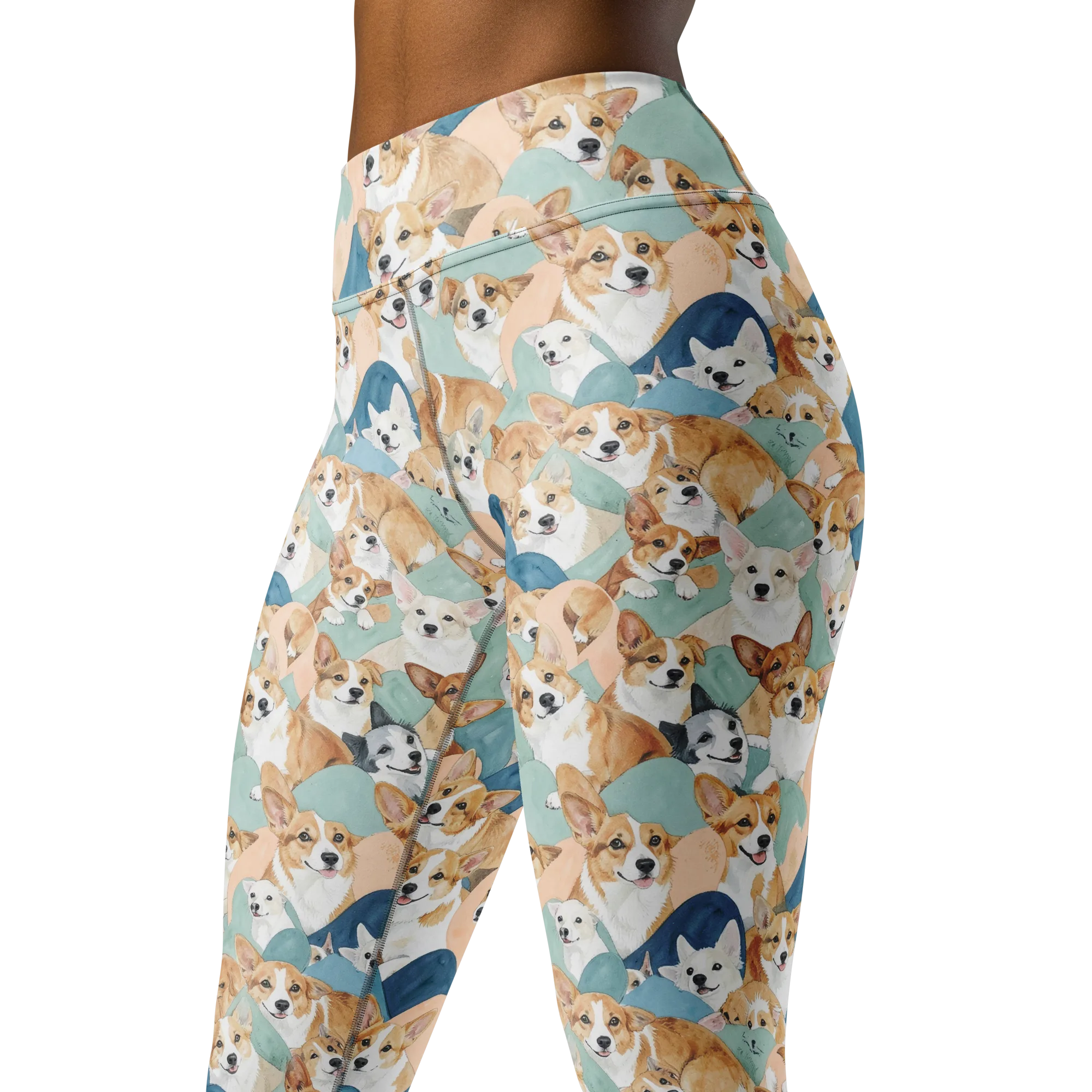 Corgi Cove on Yoga Leggings — Left Front
