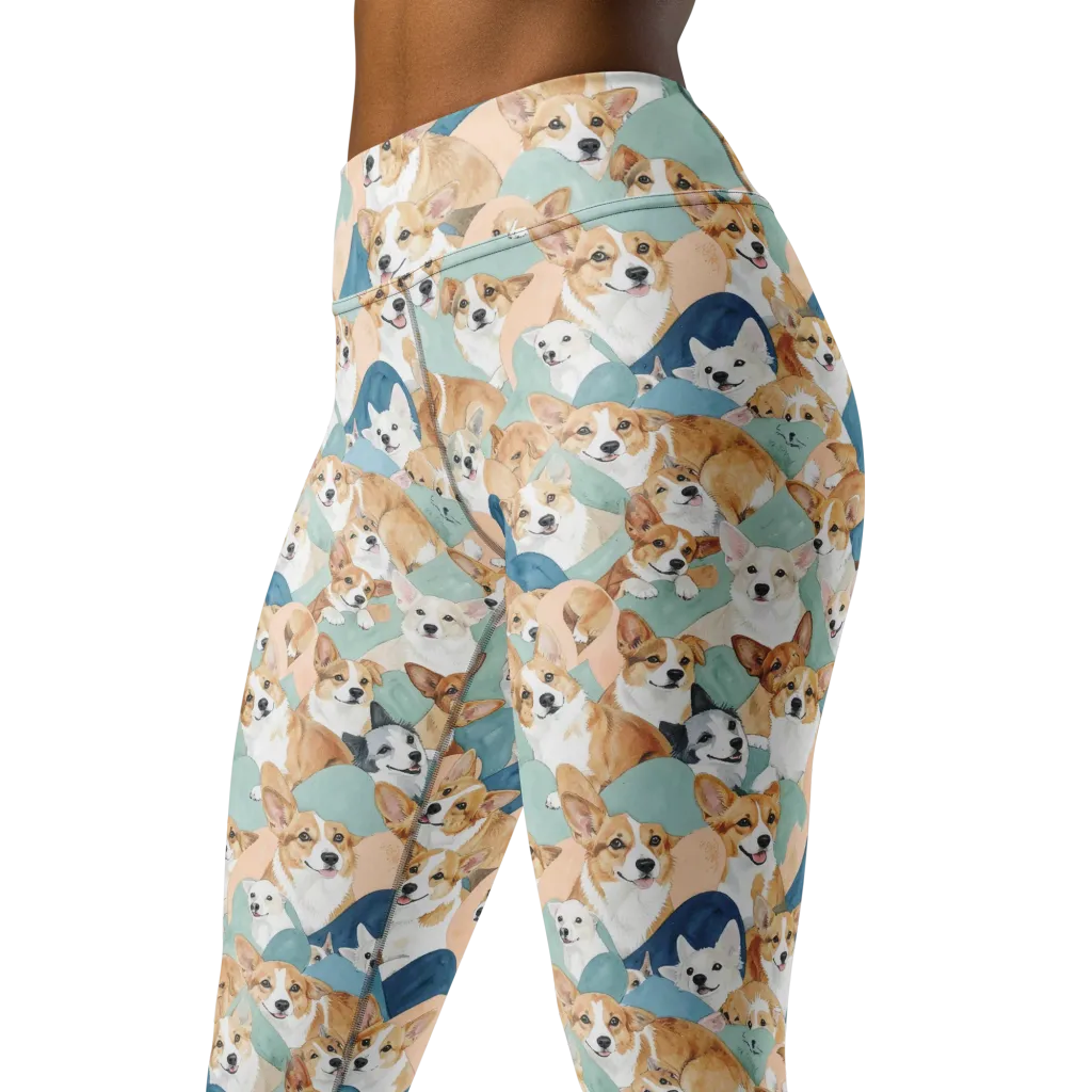 Corgi Cove on Yoga Leggings — Left Front