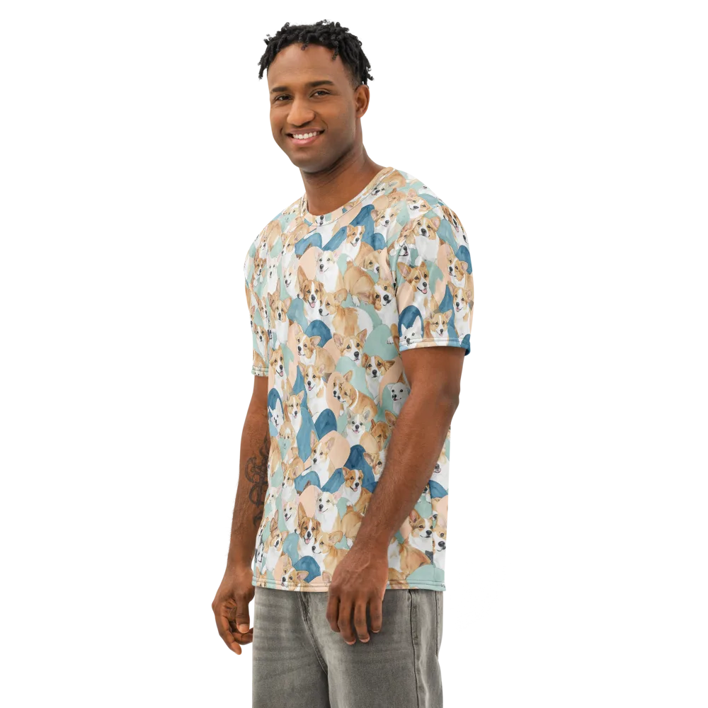 Corgi Cove on Men's Cotton Crew Neck T-Shirt — Left Front