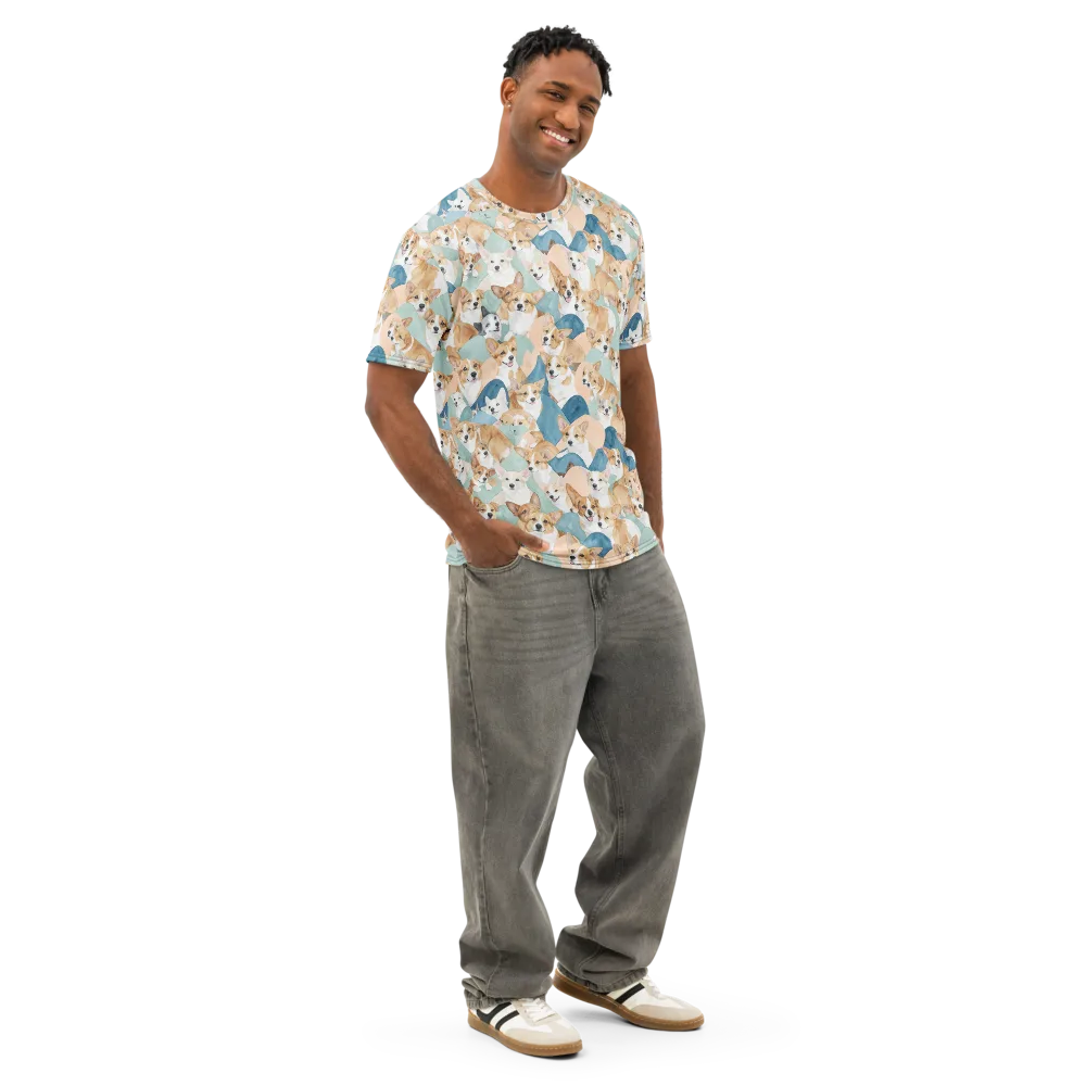 Corgi Cove on Men's Cotton Crew Neck T-Shirt — Right Front