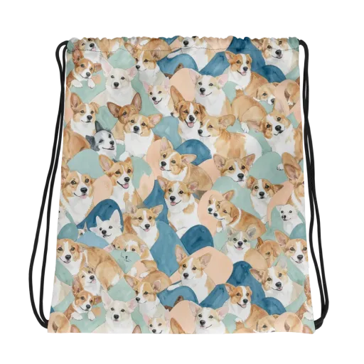 Corgi Cove on a Drawstring Bag