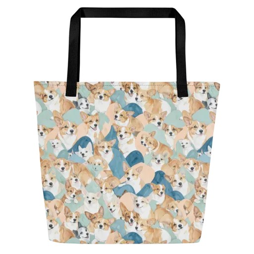Corgi Cove on a Large Tote Bag W/ Pocket