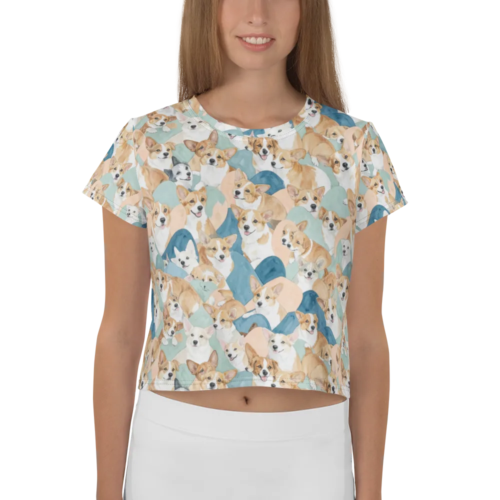Corgi Cove on Crop Tee — Front