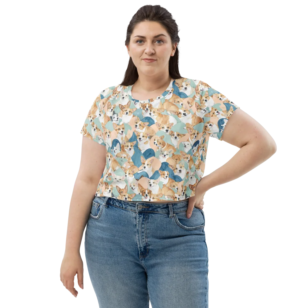 Corgi Cove on Crop Tee — Front