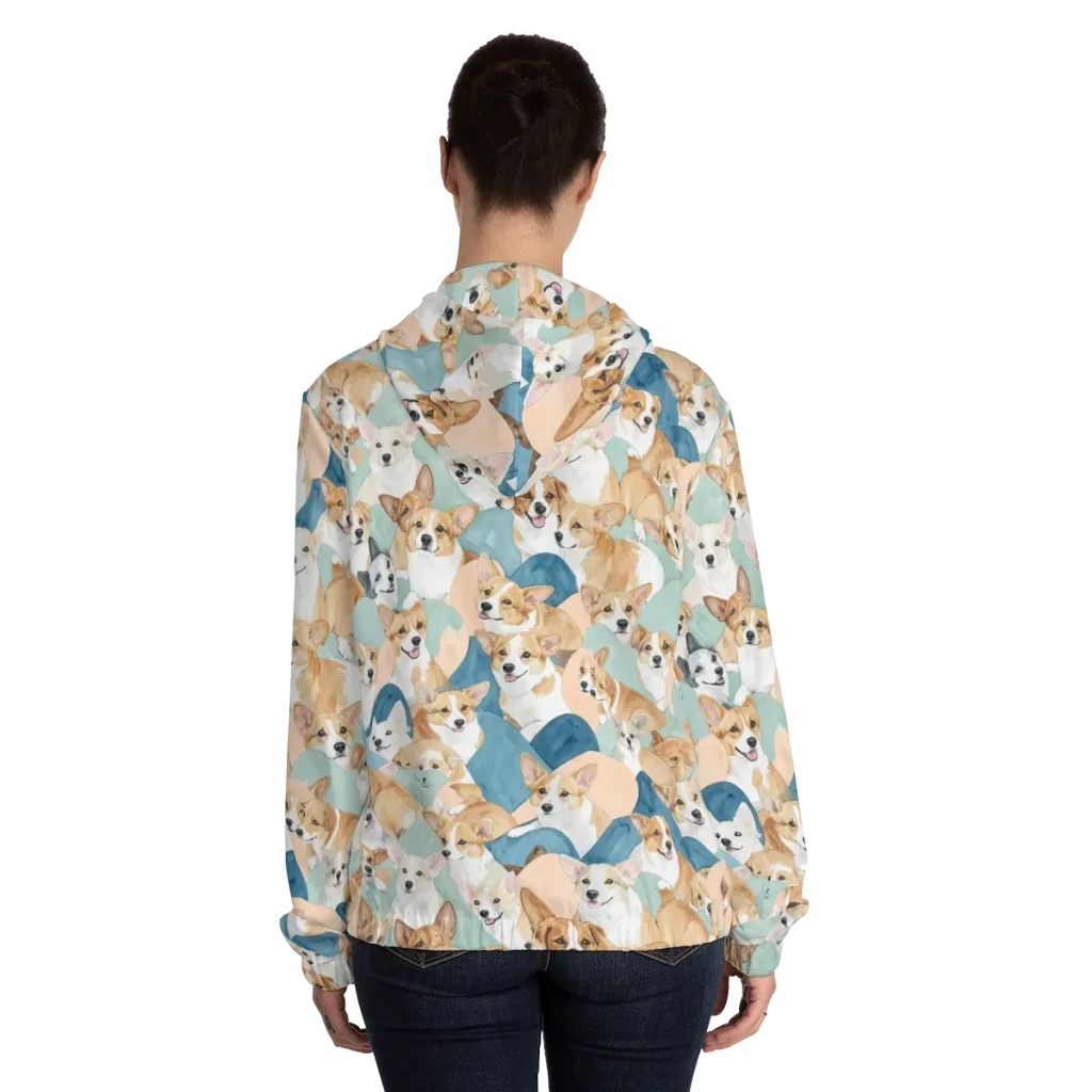 Corgi Cove on Women's Full-Zip Hoodie — Back On Person
