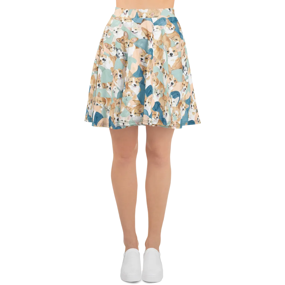 Corgi Cove on Skater Skirt — Front