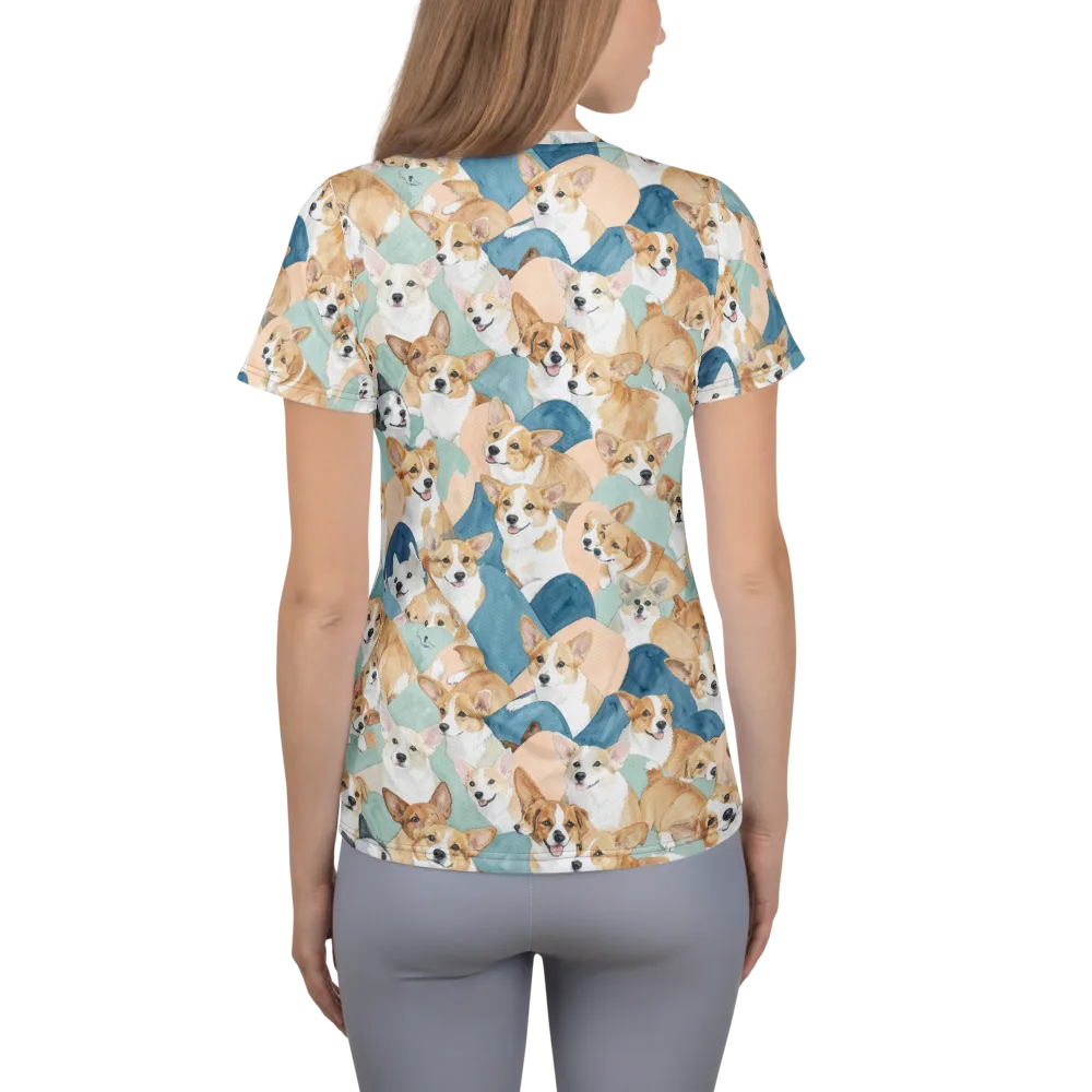 Corgi Cove on Women's Athletic T-Shirt — Back