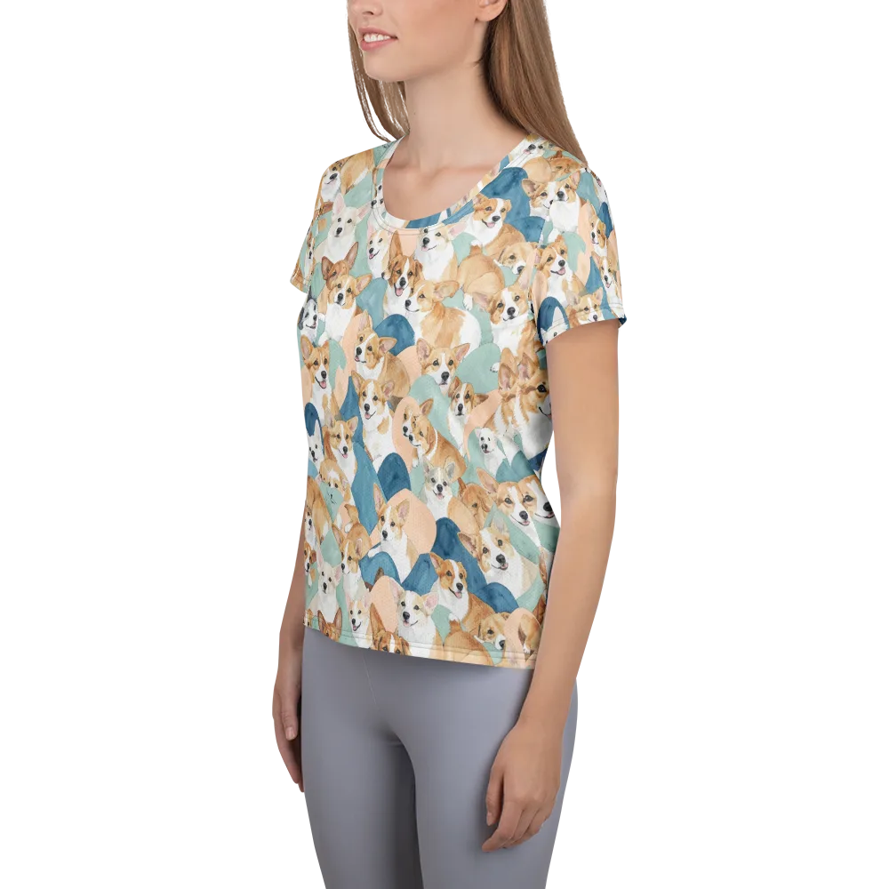 Corgi Cove on Women's Athletic T-Shirt — Left