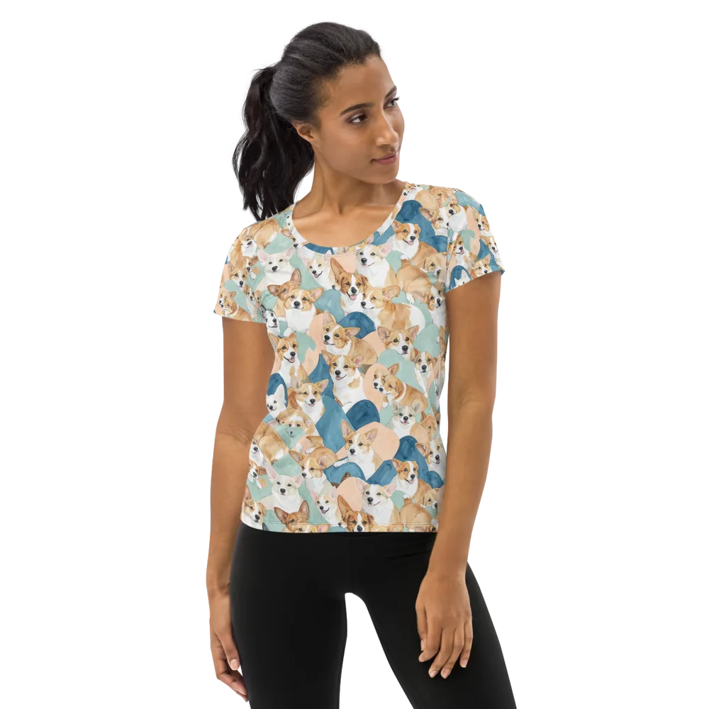 Corgi Cove on Women's Athletic T-Shirt — Front