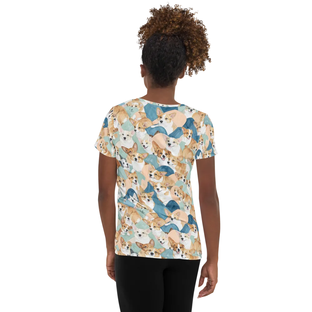 Corgi Cove on Women's Athletic T-Shirt — Back