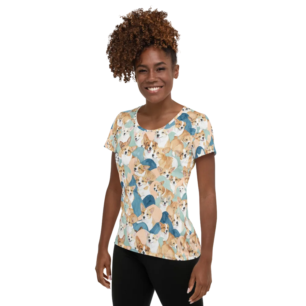 Corgi Cove on Women's Athletic T-Shirt — Left