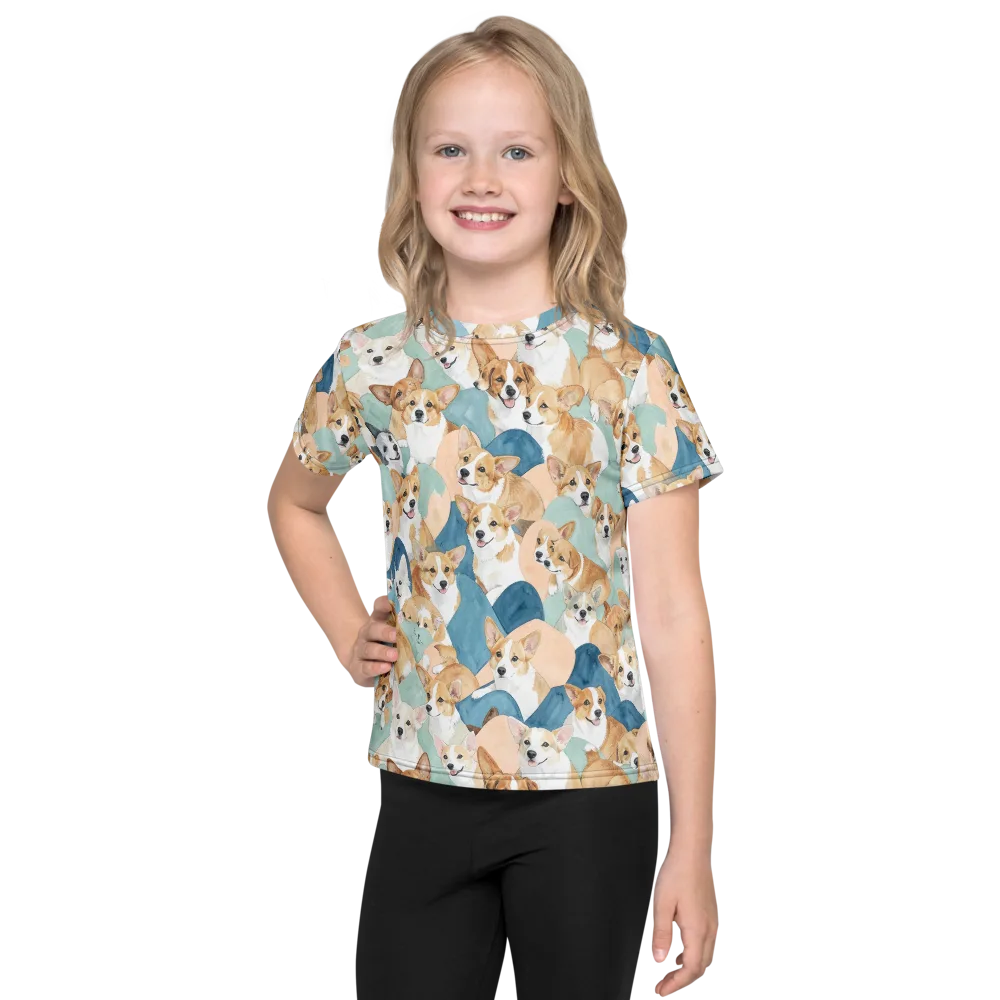 Corgi Cove on Kids Crew Neck T-Shirt — Front