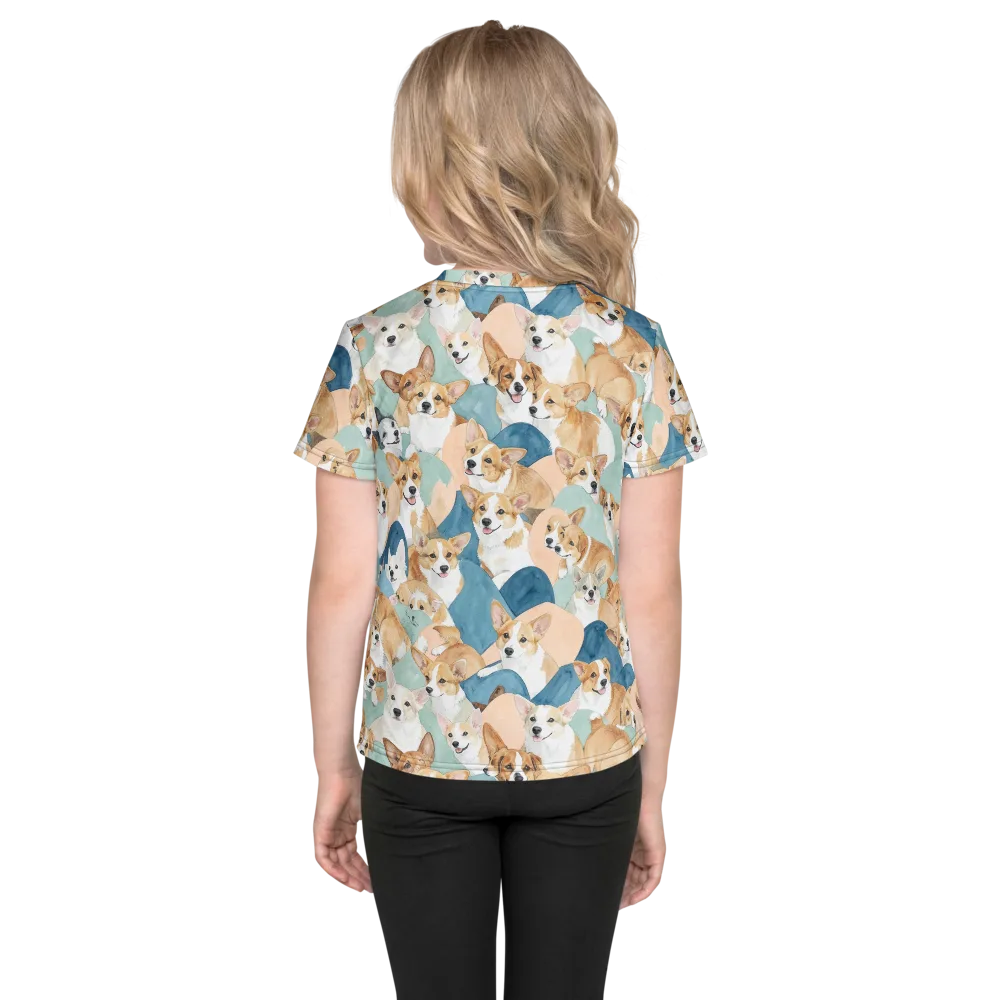 Corgi Cove on Kids Crew Neck T-Shirt — Back