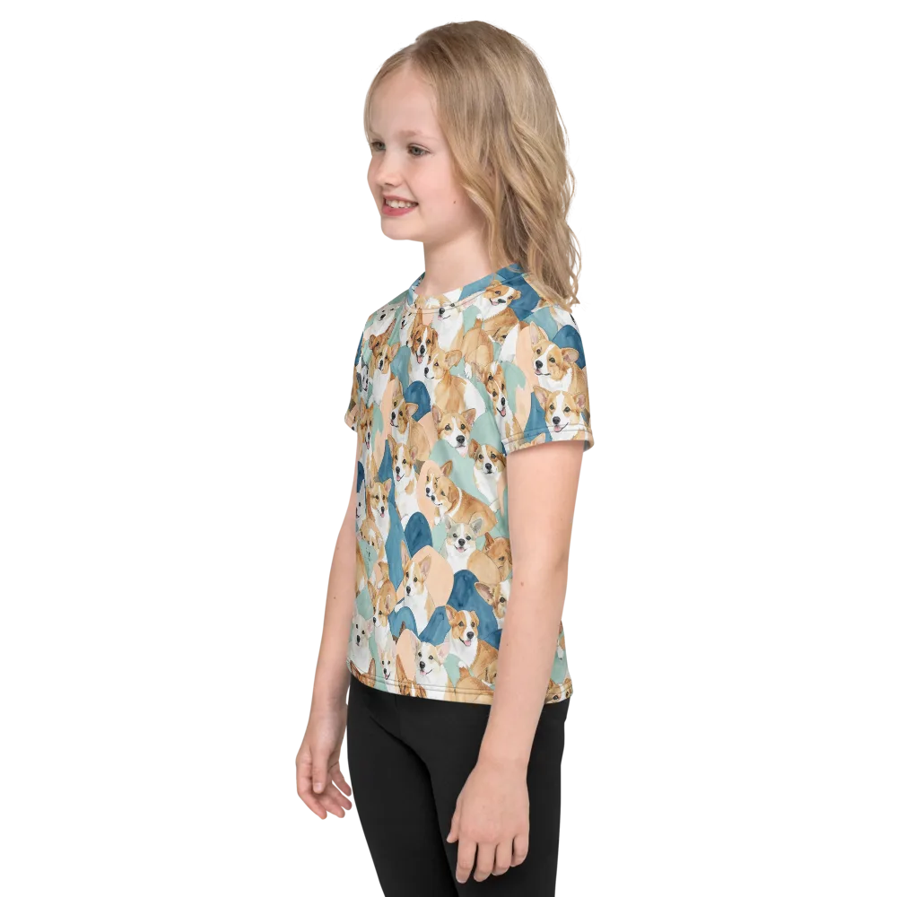 Corgi Cove on Kids Crew Neck T-Shirt — Left