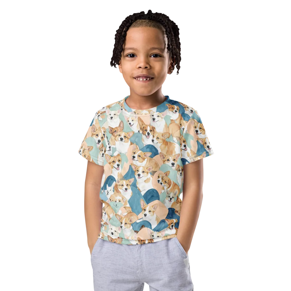 Corgi Cove on Kids Crew Neck T-Shirt — Front