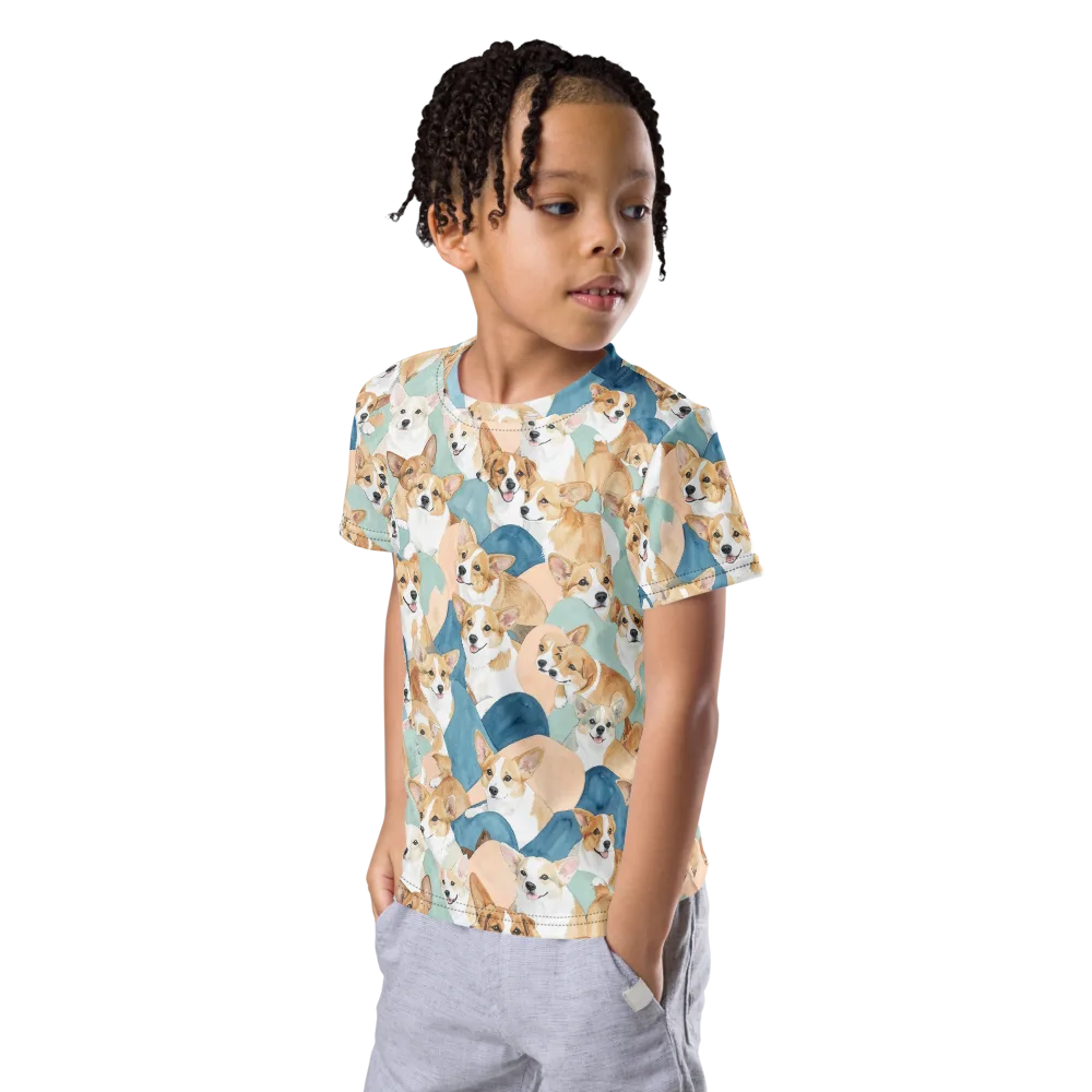 Corgi Cove on Kids Crew Neck T-Shirt — Left Front
