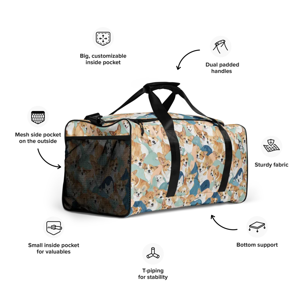 Corgi Cove on Duffle Bag — Right Front