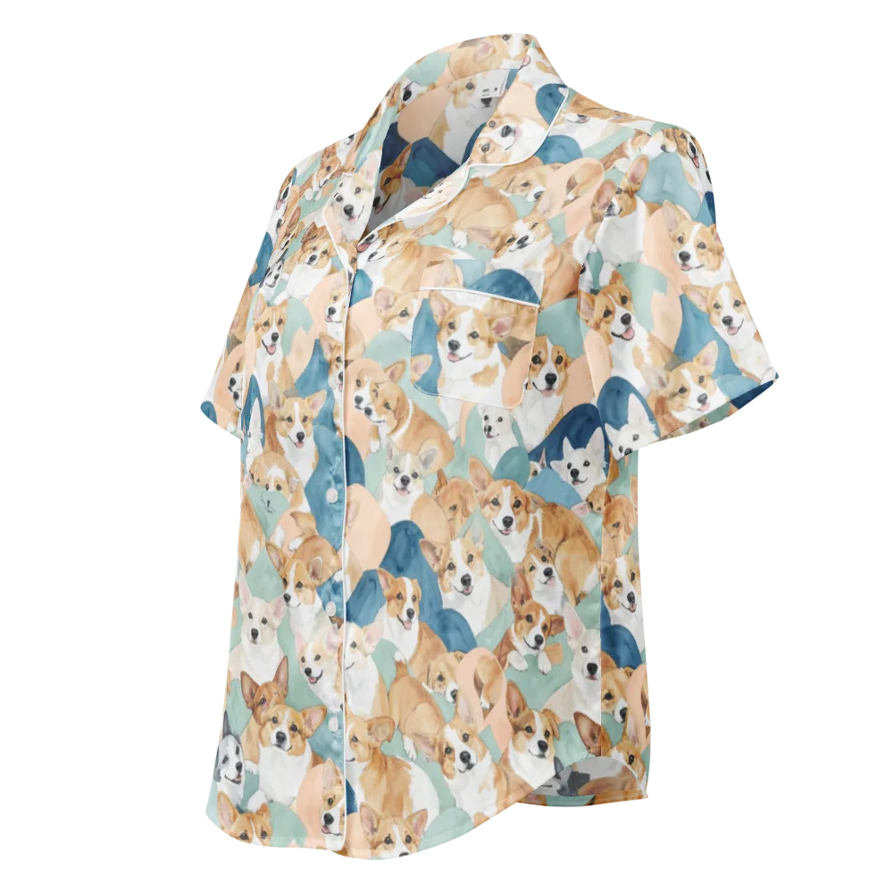 Corgi Cove on Women's Short Sleeve Pajama Top — Left Front