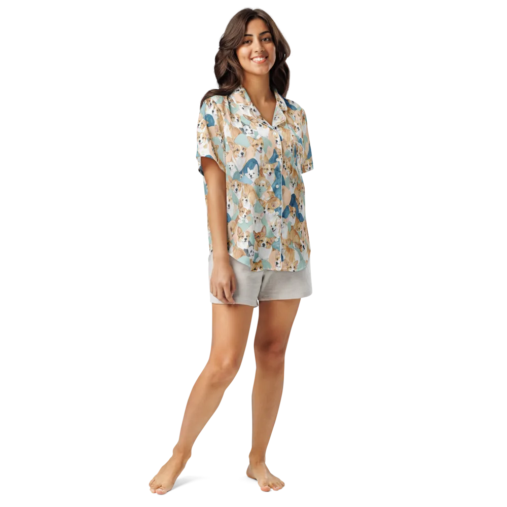 Corgi Cove on Women's Short Sleeve Pajama Top — Front