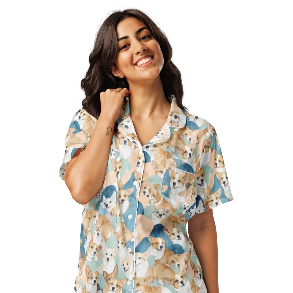 Corgi Cove on Women's Short Sleeve Pajama Top — Front