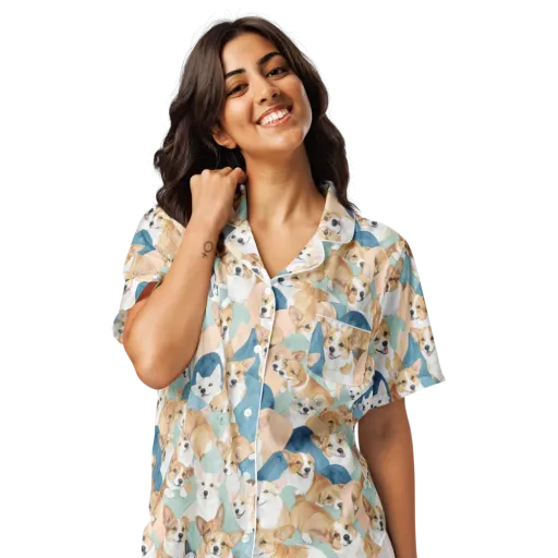 Corgi Cove on a Women's Short Sleeve Pajama Top