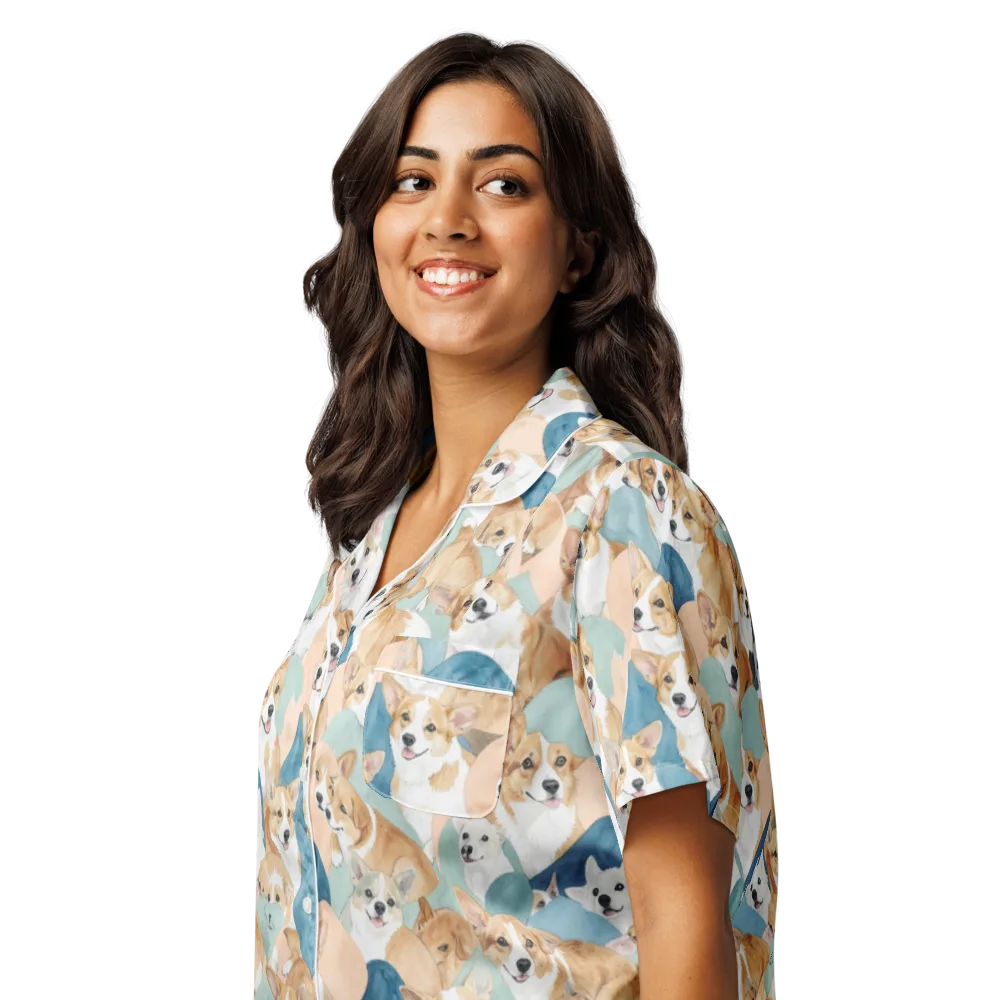 Corgi Cove on Women's Short Sleeve Pajama Top — Left Front