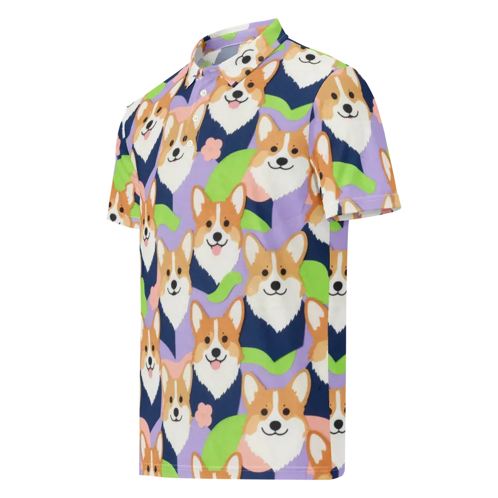 Corgi Colorwave on Men's Slim Fit Polo Shirt — Left Front