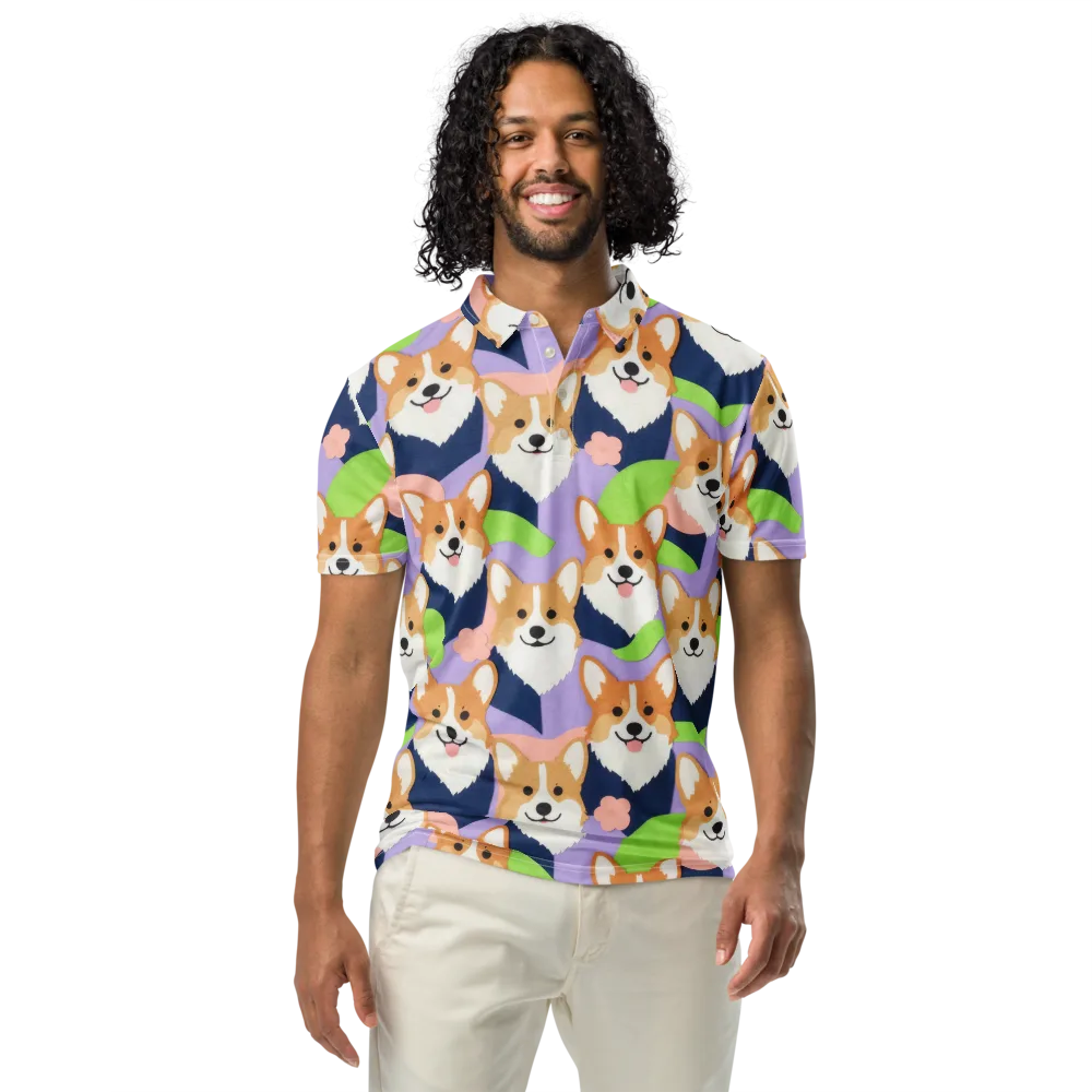 Corgi Colorwave on Men's Slim Fit Polo Shirt — Front