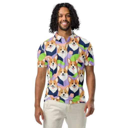 Corgi Colorwave on a Men's Slim Fit Polo Shirt