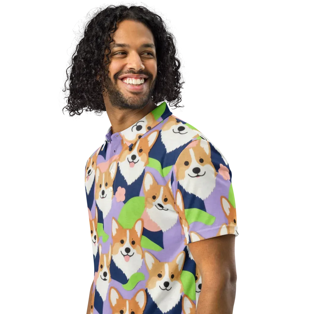 Corgi Colorwave on Men's Slim Fit Polo Shirt — Left Front