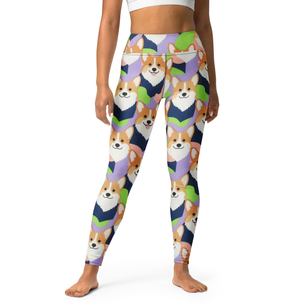 Corgi Colorwave on Yoga Leggings — Front