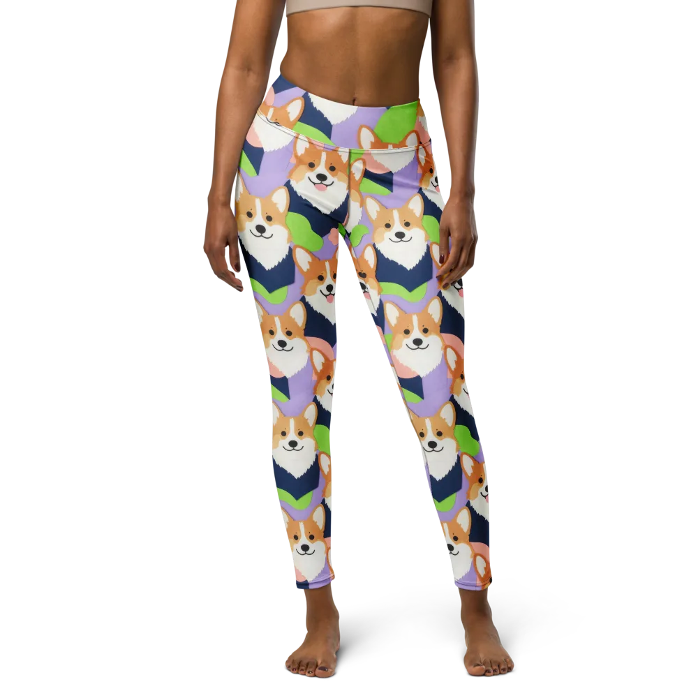 Corgi Colorwave on Yoga Leggings — Front
