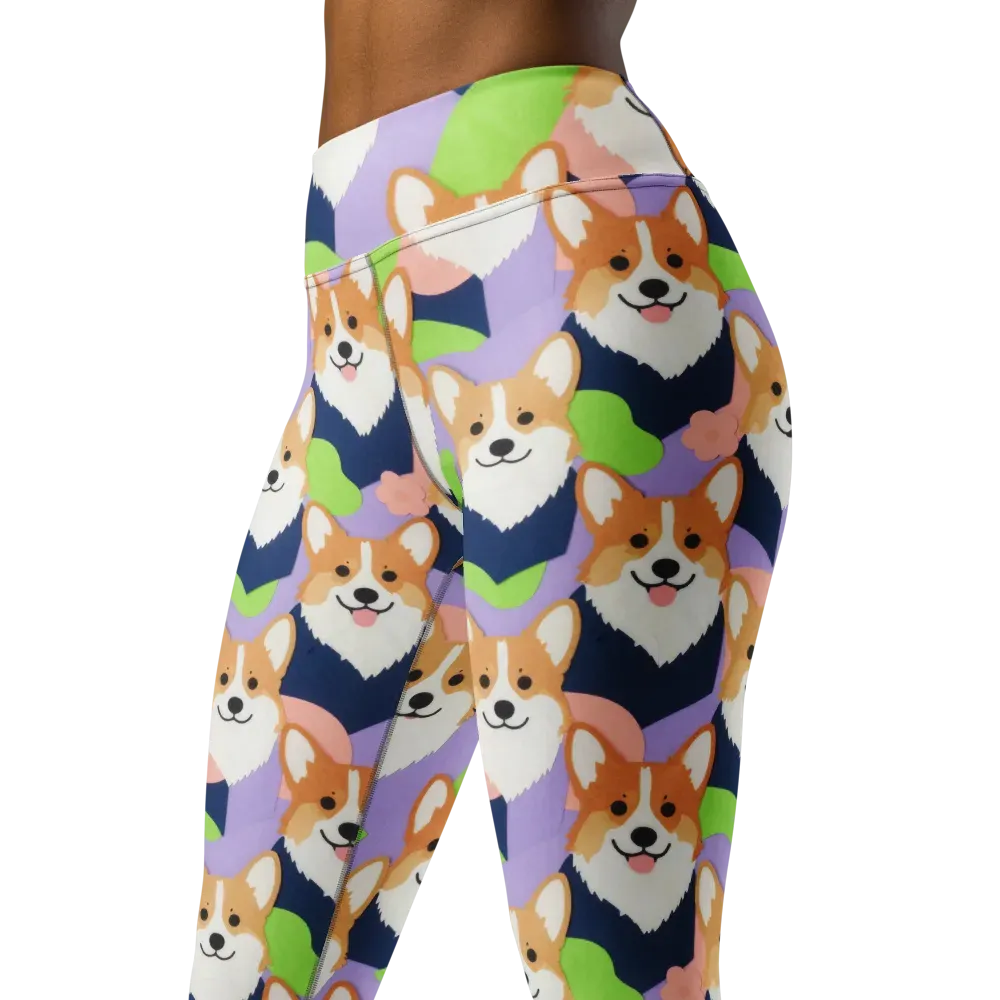 Corgi Colorwave on Yoga Leggings — Left Front