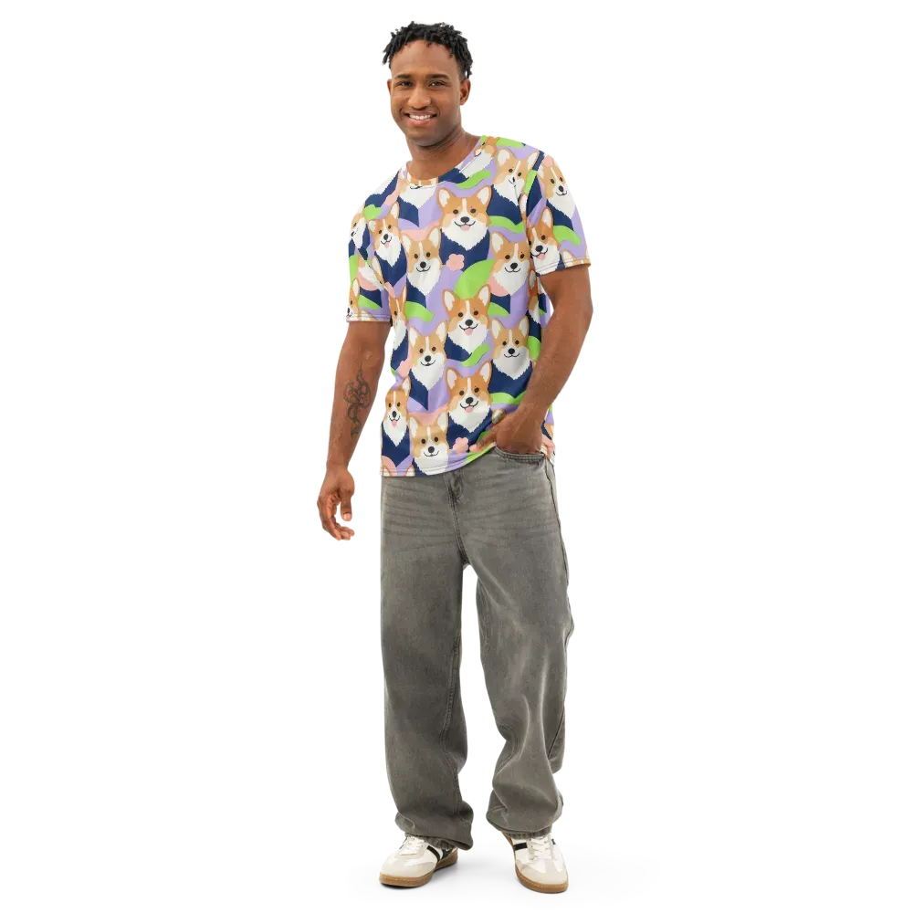 Corgi Colorwave on Men's Cotton Crew Neck T-Shirt — Front
