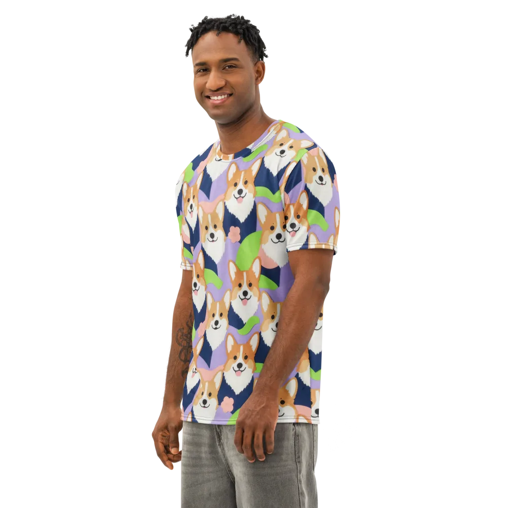 Corgi Colorwave on Men's Cotton Crew Neck T-Shirt — Left Front
