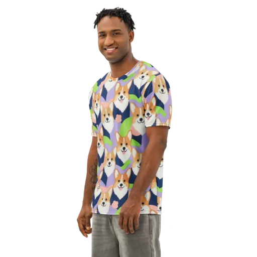 Corgi Colorwave on a Men's Cotton Crew Neck T-Shirt