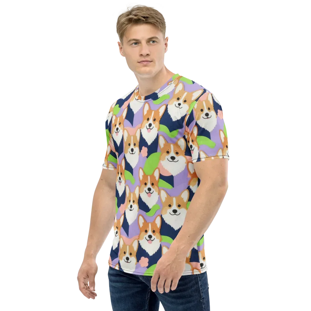Corgi Colorwave on Men's Crew Neck T-Shirt — Left