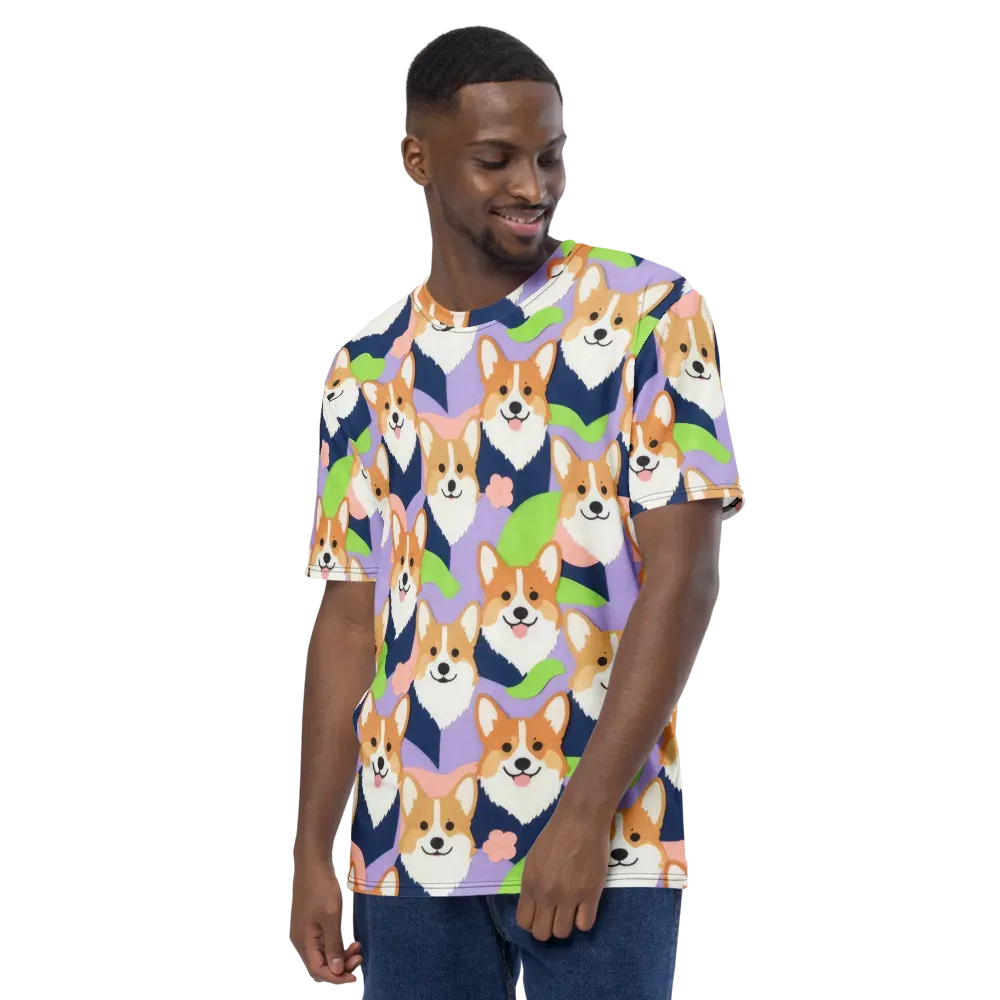 Corgi Colorwave on Men's Crew Neck T-Shirt — Left