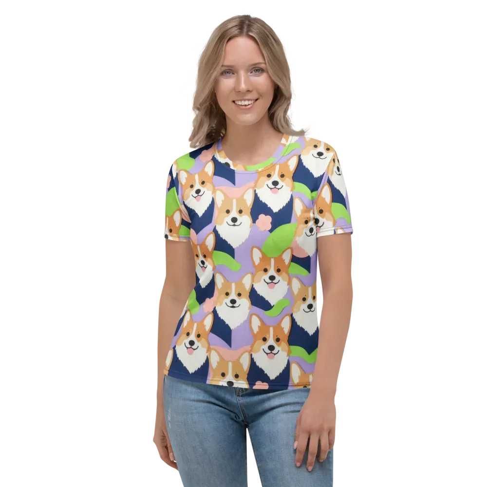 Corgi Colorwave on Women's Crew Neck T-Shirt — Front