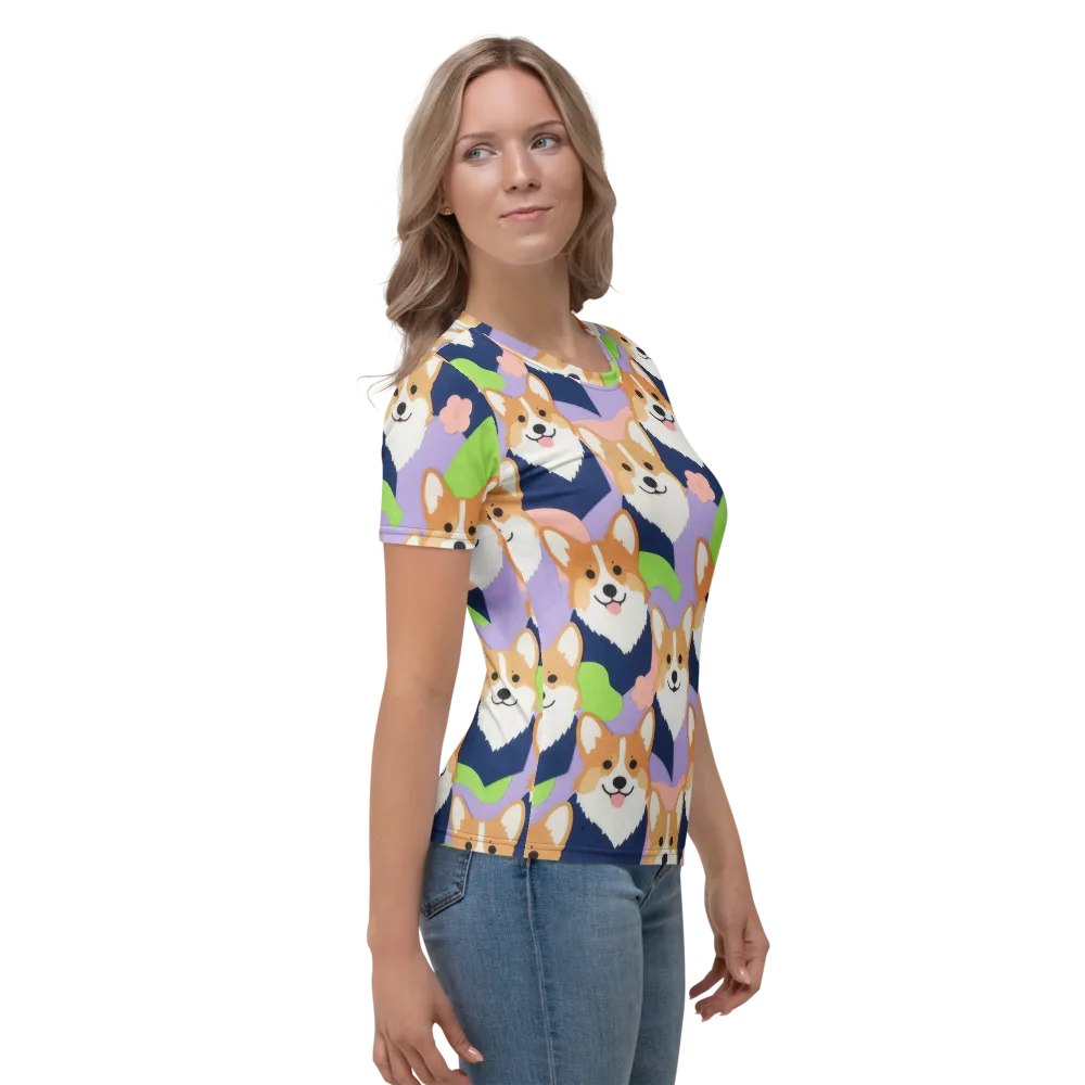 Corgi Colorwave on Women's Crew Neck T-Shirt — Right