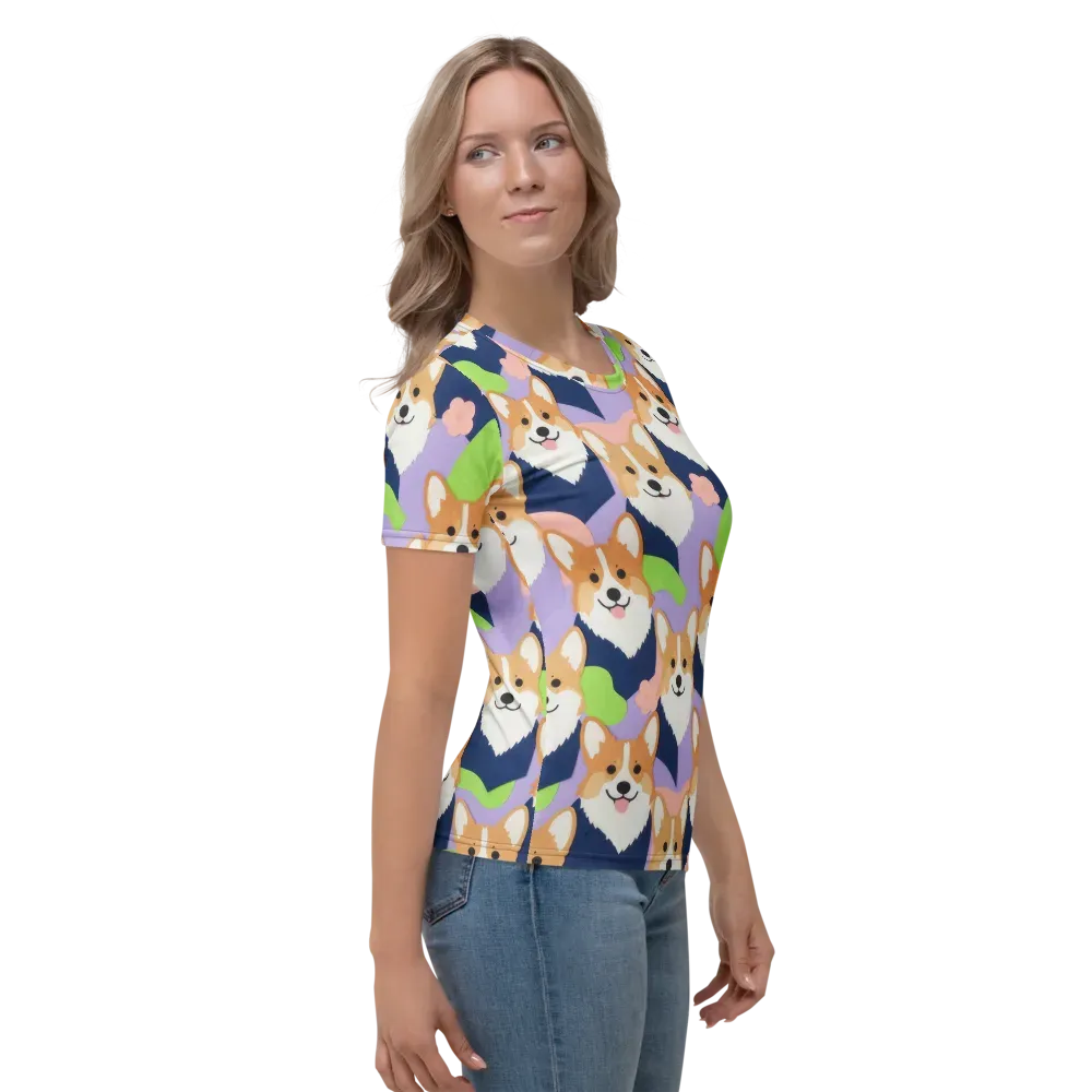 Corgi Colorwave on Women's Crew Neck T-Shirt — Right