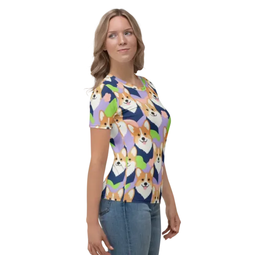 Corgi Colorwave on a Women's Crew Neck T-Shirt