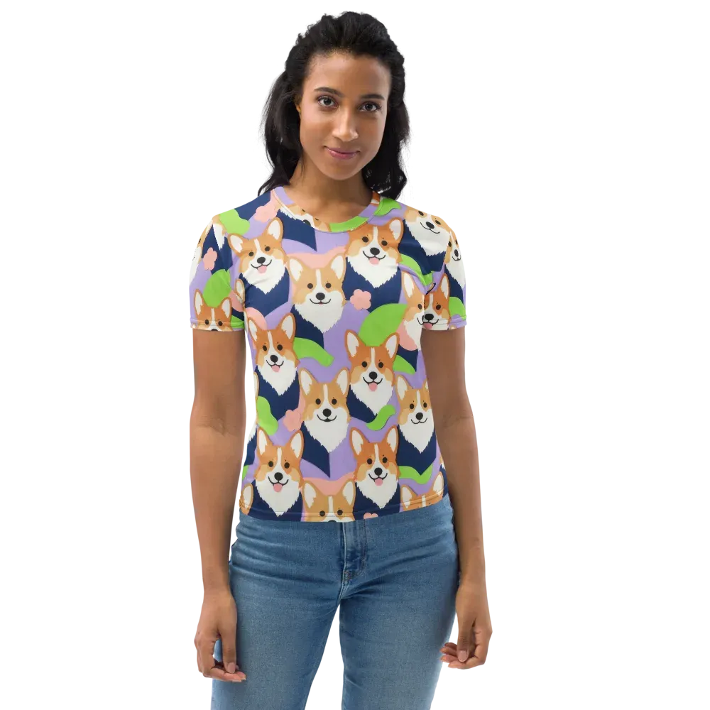 Corgi Colorwave on Women's Crew Neck T-Shirt — Front