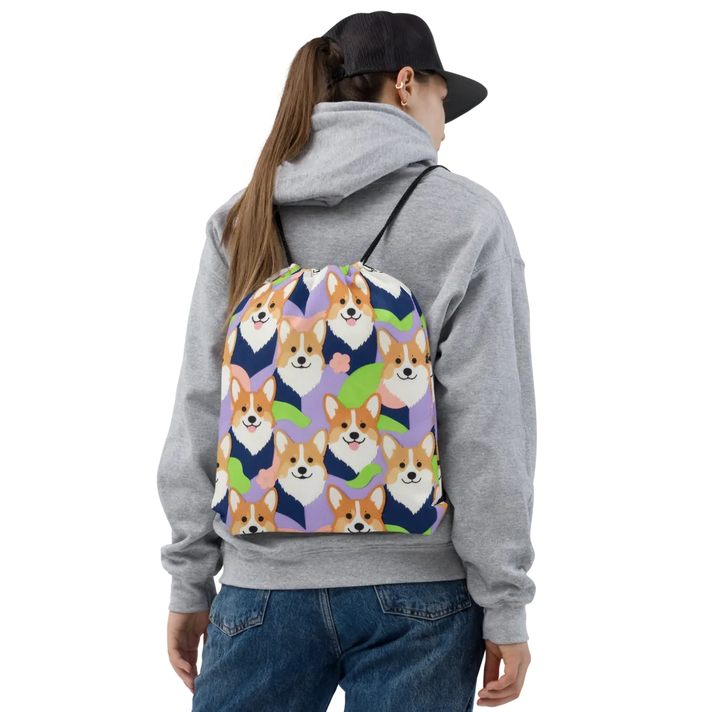 Corgi Colorwave on Drawstring Bag — Front