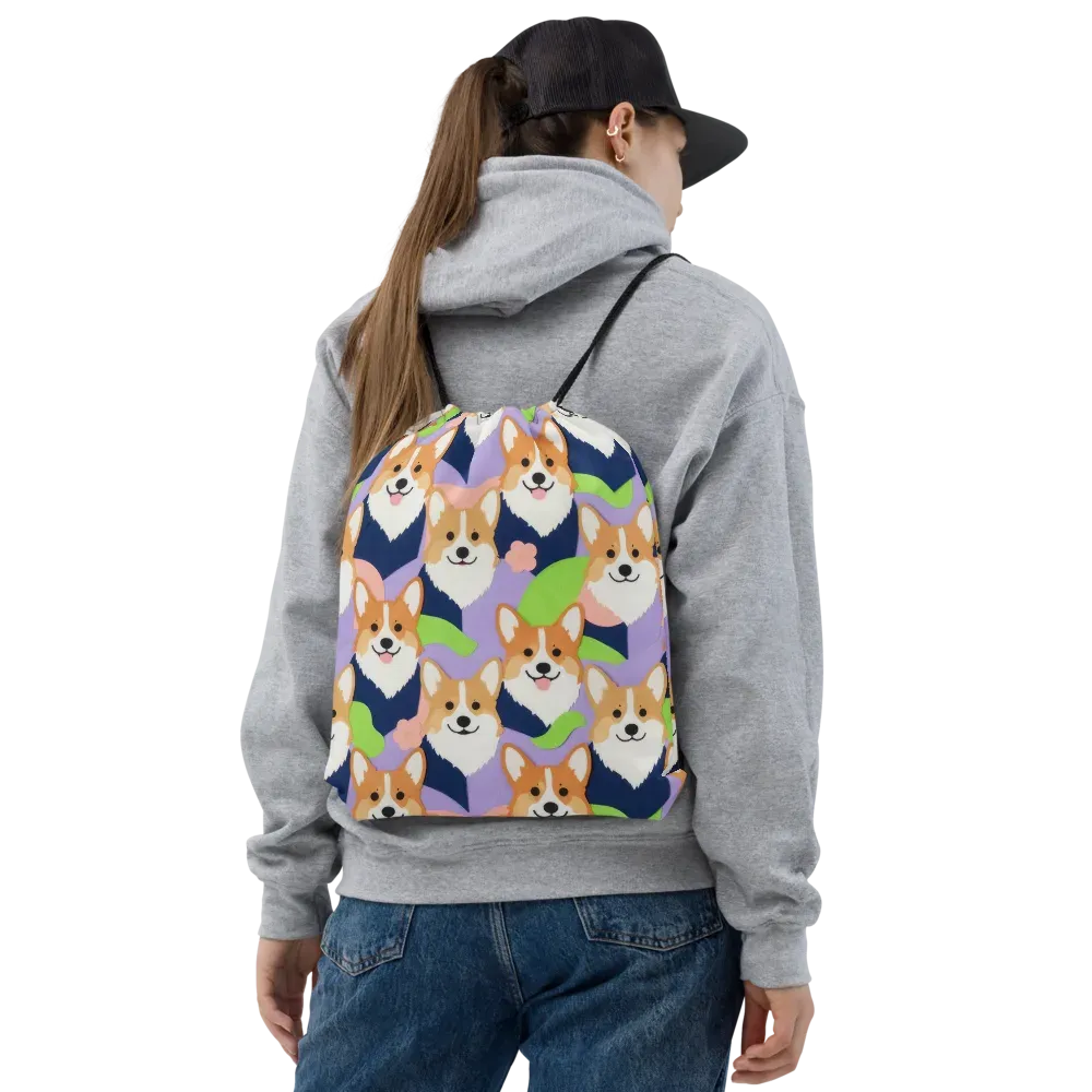 Corgi Colorwave on Drawstring Bag — Front