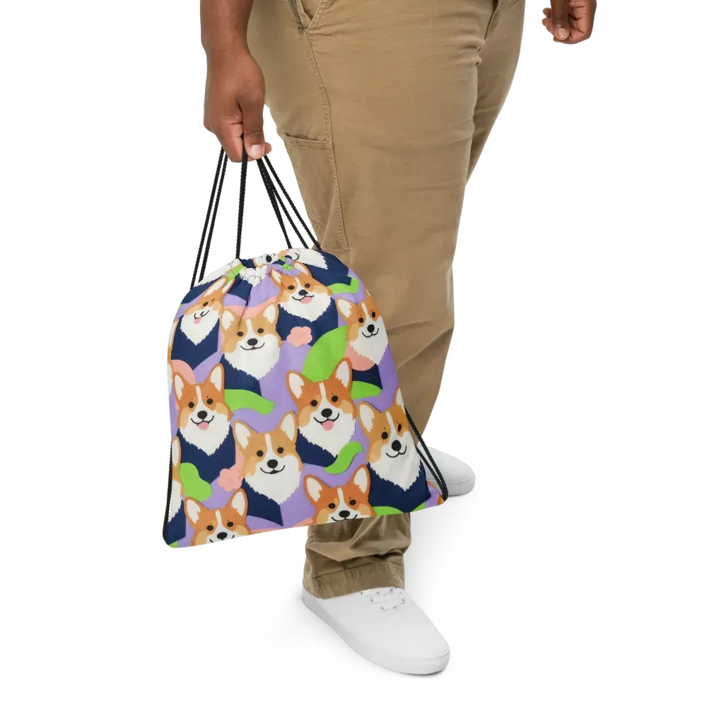 Corgi Colorwave on Drawstring Bag — Front